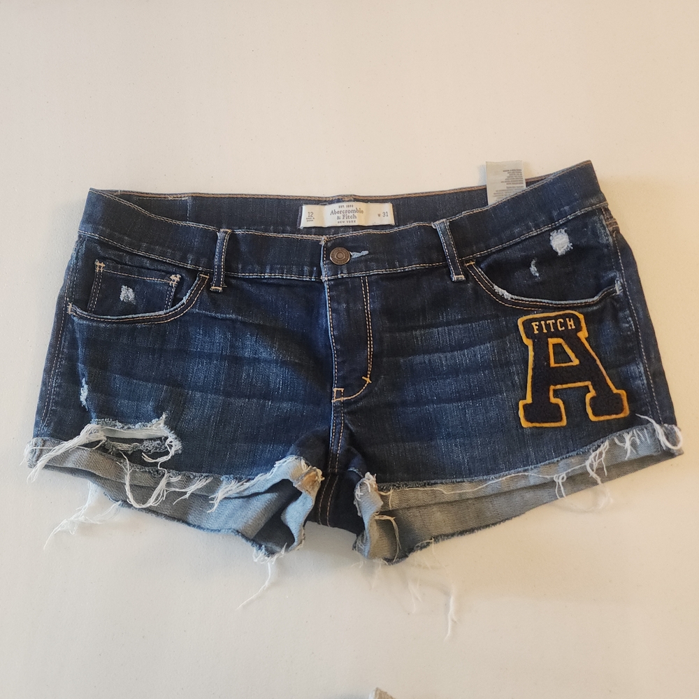 Abercrombie & Fitch Distressed Denim Shorts with Yellow Patch